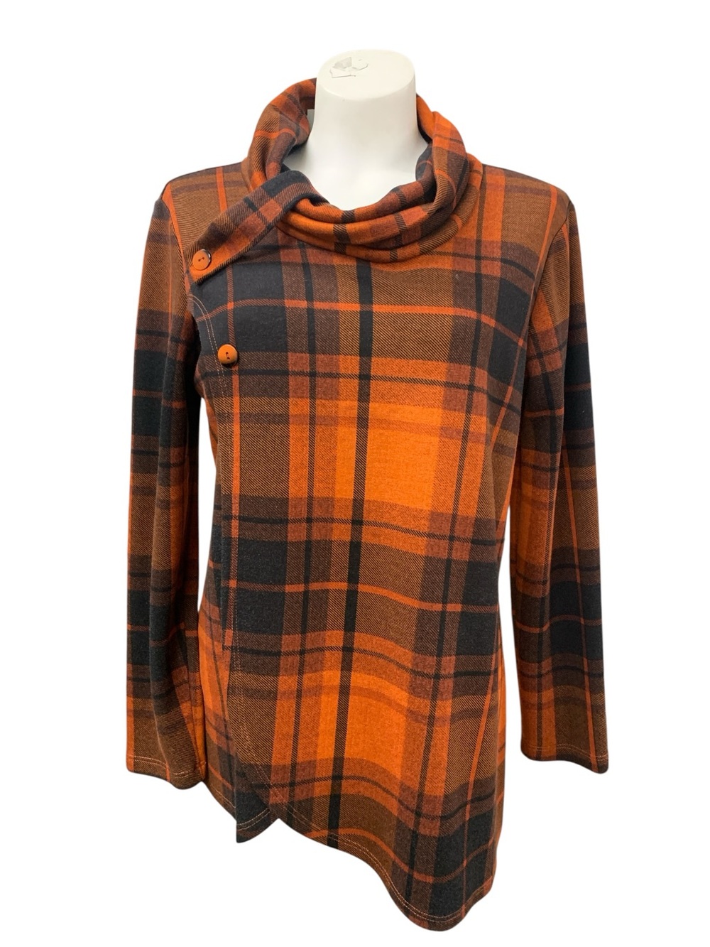 Urbanology Orange Plaid Cowl Neck Sweater Size M
